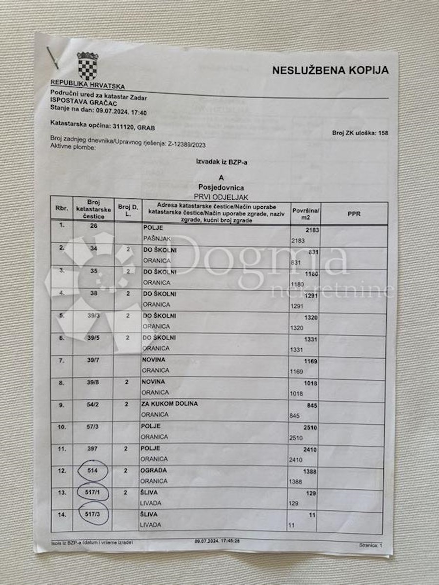 Zemljište Na prodaju - ZADARSKA GRAČAC