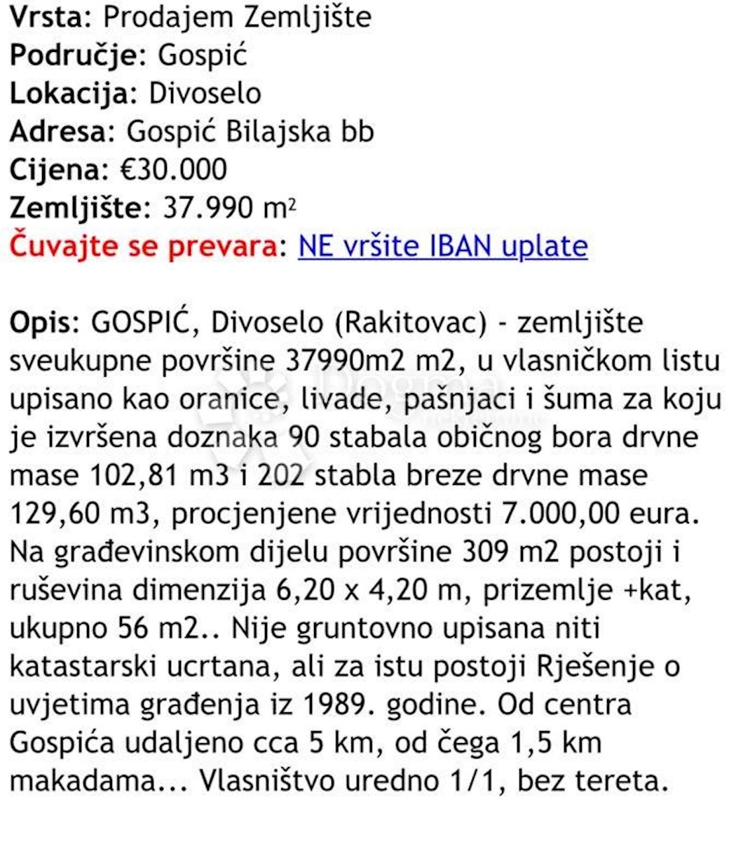 Zemljište Na prodaju - LIČKO-SENJSKA GOSPIĆ